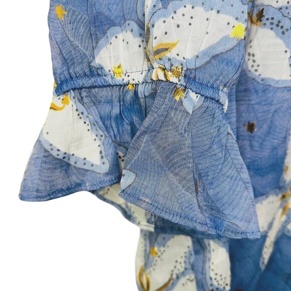 Alex & Parker Blue Gold Foiled Lily Sheer Ruffle Hem Short Sleeve Blouse Sz 3X - Picture 4 of 6